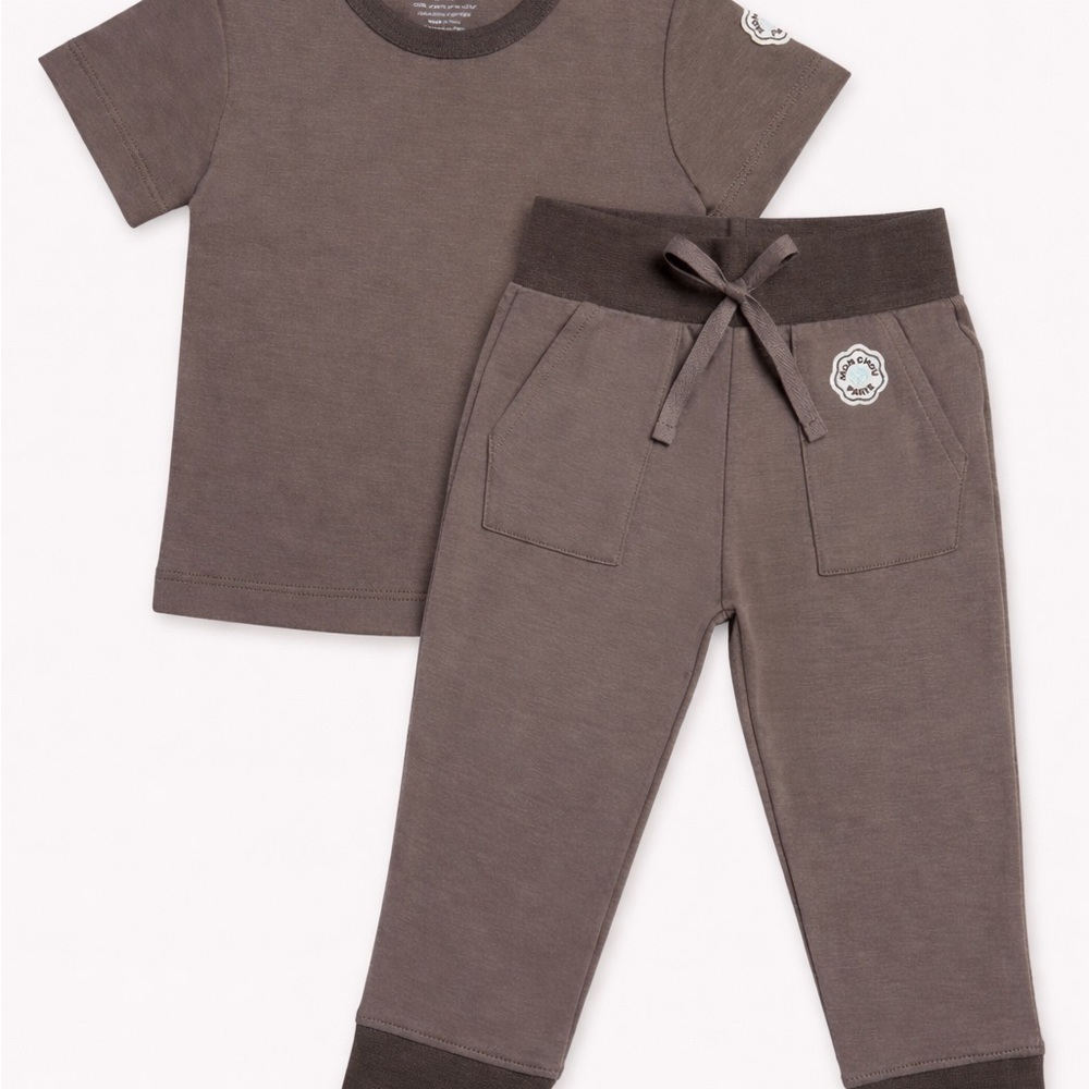 Kids Taupe Short Sleeve Pajama Set - Soft Cotton Two-Piece